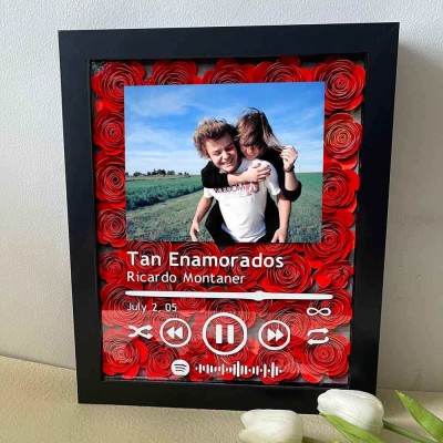 Personalized Spotify Flower Shadow Box With Couple Photo For Wedding Anniversary Valentine's Day