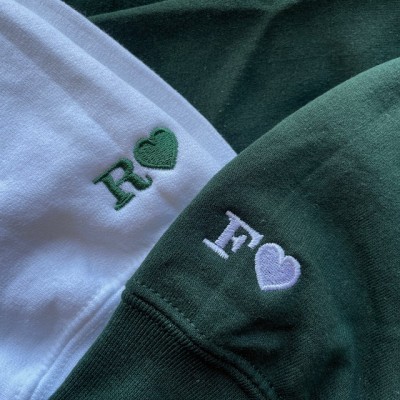 Custom Embroidered Roman Numeral Sweatshirt Hoodie With Initial On Sleeve For Couple Valentine's Day Anniversary