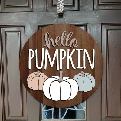 Wooden Hello Pumpkin Door Hanger Farmhouse Decor Entry Way Wall Fall Sign