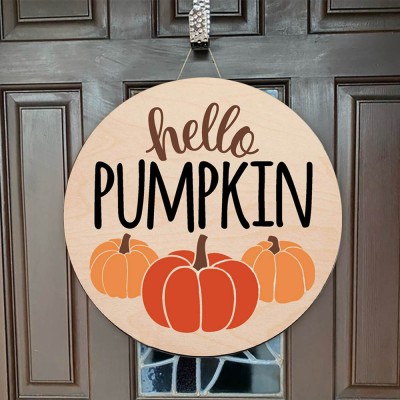 Wooden Hello Pumpkin Door Hanger Farmhouse Decor Entry Way Wall Fall Sign