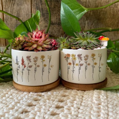 Custom Birth Month Flower Garden Plant Pot For Mom Grandma Mother's Day