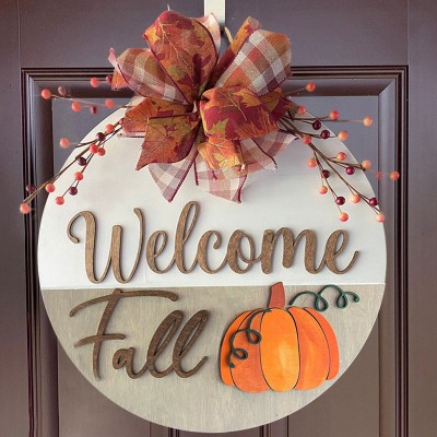 Welcome Fall Door Hanger Farmhouse Entry Way Wall Home Decor