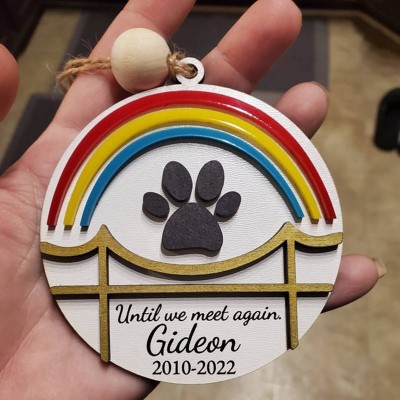 Personalized Wood Pet Paw Memorial Ornament Rainbow Bridge with Name Engraved