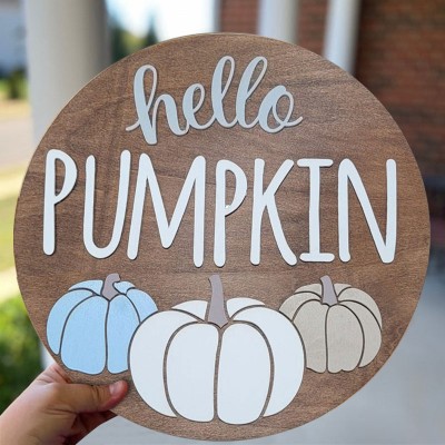 Hello Fall Pumpkin Door Hanger Farmhouse Entry Way Wall Home Decor