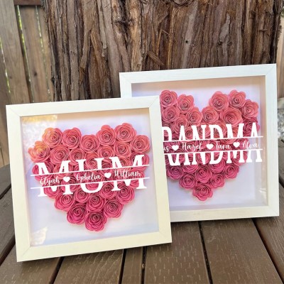 Custom Mum Flower Shadow Box With Kids Name For Grandma Mom Mother's Day Gift Ideas
