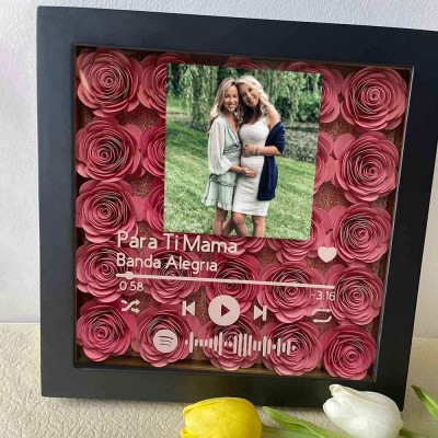 Personalized Spotify Flower Shadow Box With Best Friends Photo For Anniversary Galentine's Day