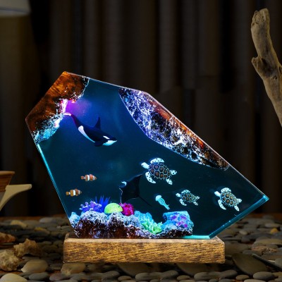 Orca Shark and Turtle Resin Wood Lamp Gifts For Ocean Lovers