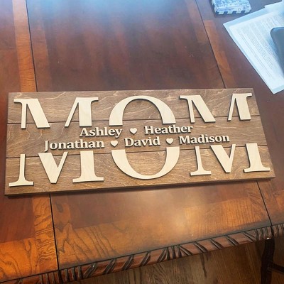Custom Mom Wood Sign With Name Engraving For Birthday Mother's Day