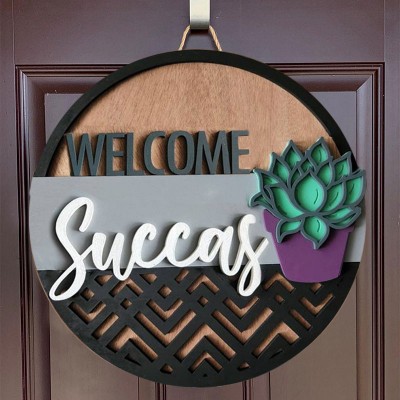 Welcome Succas Door Hanger Farmhouse Entry Way Wall Home Decor