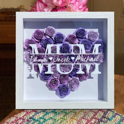 Personalized Mom Flower Shadow Box With Kids Name For Mother's Day