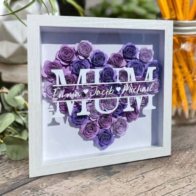 Personalized Mom Flower Shadow Box With Kids Name For Mother's Day