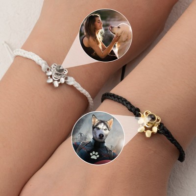 Custom Memorial Photo Projection Paw Charm Bracelet For Pet Lover