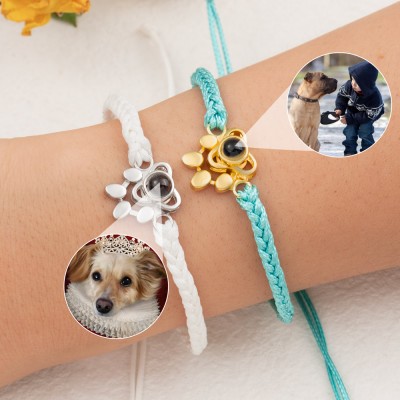 Custom Memorial Photo Projection Paw Charm Bracelet For Pet Lover