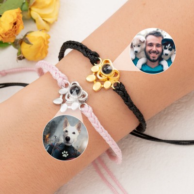 Custom Memorial Photo Projection Paw Charm Bracelet For Pet Lover