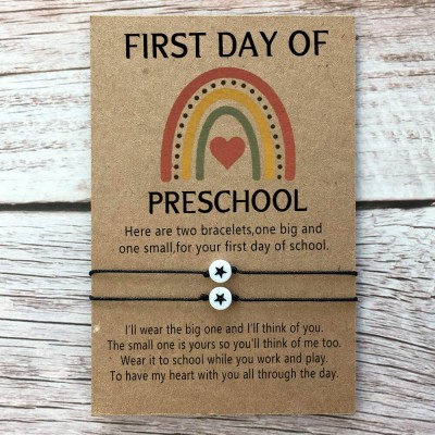 First Day of Preschool Back to School Bracelet Mommy and Me Anxiety Separation Wish Gifts For Kid Set of 2