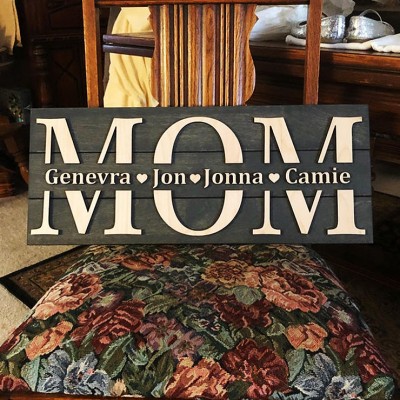 Custom Mom Wood Sign With Name Engraving For Mother's Day Birthday