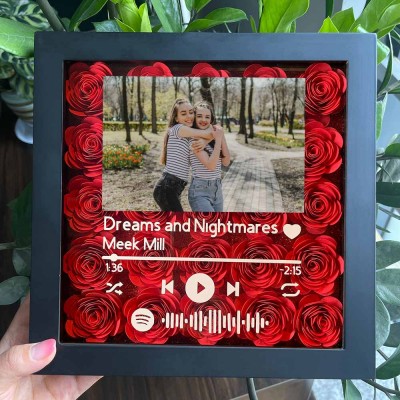 Personalized Spotify Flower Shadow Box With Best Friends Photo For Anniversary Galentine's Day