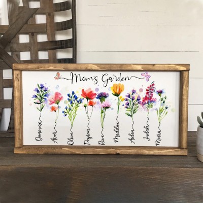 Personalised Mom's Garden Frame With Kids Names and Birth Flower For Christmas Day Gift