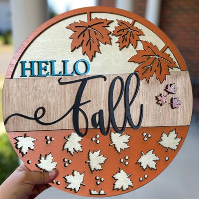 Hello Fall Door Hanger Farmhouse Entry Way Wall Home Decor