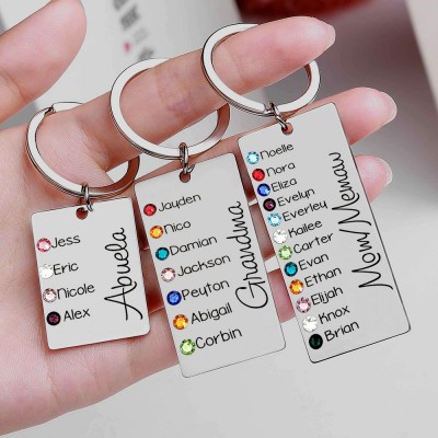 Personalized 1-13 Engraving Names with Birthstones Key Chain Gift For Monther's Day 