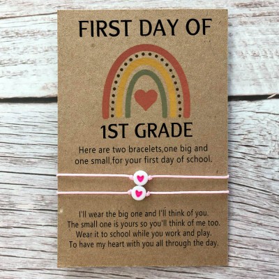 First Day of 1st Grade Bracelets Back to School Mommy and Me Anxiety Separation Wish Gifts For Kid Set of 2