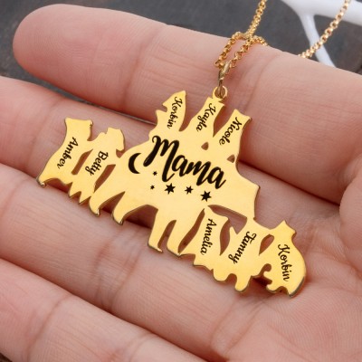 Personalized Mama Bear Necklace With 1-8 Names For Mother's Day