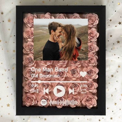 Personalized Spotify Flower Shadow Box With Couple Photo For Wedding Anniversary Valentine's Day