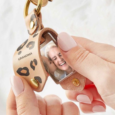 Personalized Leather Photo Keychain Key Ring Gifts For Mother's Day