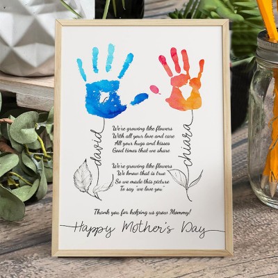 Personalized Mother's Day Flower DIY Handprint Art Craft Sign Gift From Kids For Mom Grandma