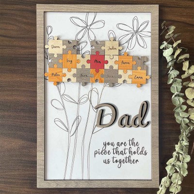 Personalized Dad Puzzle Sign With 1-20 Kids Name For Father's Day
