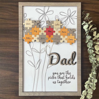 Personalized Dad Puzzle Sign With 1-20 Kids Name For Father's Day