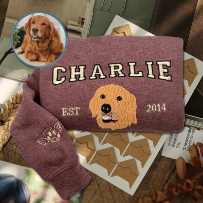 Personalized Dog Face Embroidered Sweatshirt Varsity Style For Pet Lover Gifts