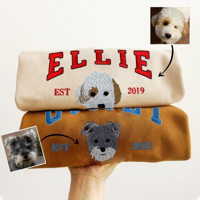 Personalized Dog Face Embroidered Sweatshirt Varsity Style For Pet Lover Gifts