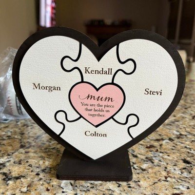 Custom Mum Puzzle Piece Sign With Kids Name For Home Wall Decor For Mother's Day Gift