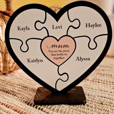 Custom Mum Puzzle Piece Sign With Kids Name For Home Wall Decor For Mother's Day Gift