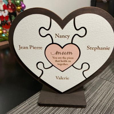 Custom Mum Puzzle Piece Sign With Kids Name For Home Wall Decor For Mother's Day Gift