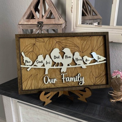 Custom Bird Family Wood Sign With Name Engraved Home Decor for Mother's Day Christmas