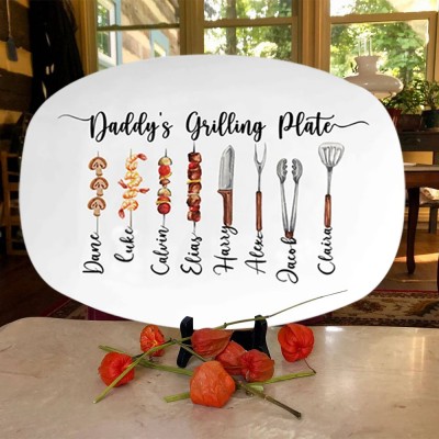 Personalized BBQ Daddy's Grilling Plate With Kids Name For Father's Day