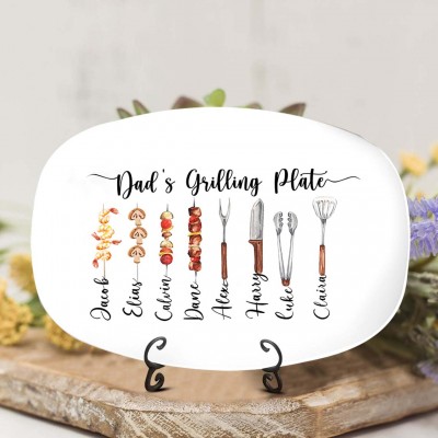 Personalized BBQ Daddy's Grilling Plate With Kids Name For Father's Day