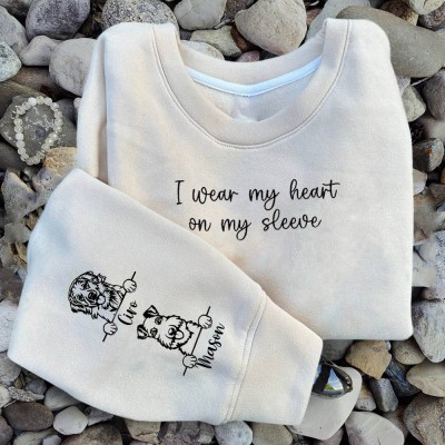 Custom I Wear My Heart On My Sleeve Embroidered Pet Portrait Sweatshirt Hoodie