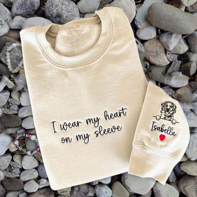 Custom I Wear My Heart On My Sleeve Embroidered Pet Portrait Sweatshirt Hoodie