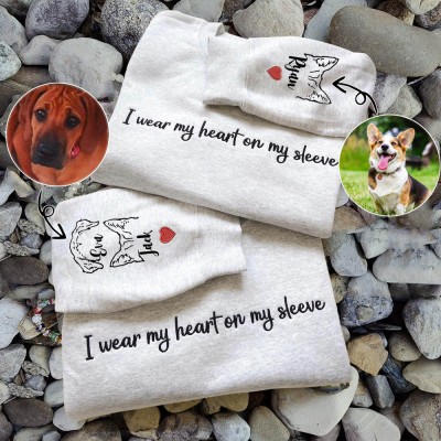 Custom I Wear My Heart On My Sleeve Embroidered Ear Outline Sweatshirt Hoodie For Pet Lover