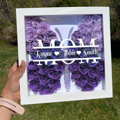 Personalized Mom Butterfly Shadow Box With Kids Name For Grandma Mother's Day Gift Ideas