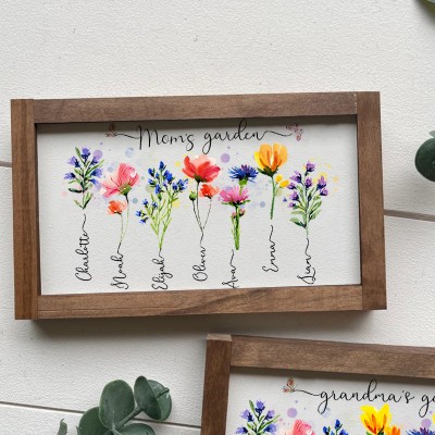 Personalised Mom's Garden Frame With Kids Names and Birth Month Flower For Christmas Day Gift Ideas