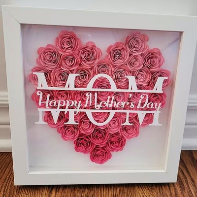 Personalized Mom Heart Flower Shadow Box With Kids Name For Mother's Day Birthday