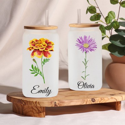 Personalized Birth Month Flower Tumbler For Her and Bridesmaid Bachelorette Party Gift