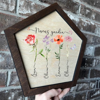 Personalised Nana's Garden Frame With Grandkids Names and Birth Flower Unique Christmas Day Gift