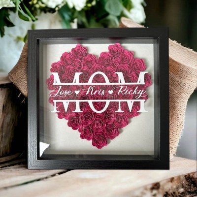 Custom  Mom Heart Flower Shadow Box With Kids Name For Grandma Mom Mother's Day Birthday Gift
