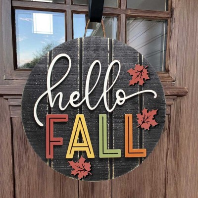 Hello Fall Door Hanger Farmhouse Entry Way Wall Home Decor Welcome Sign