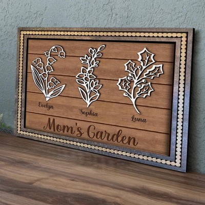 Custom Mom's Garden Birth Month Flower Frame With Kids Names For Christmas Day Gift
